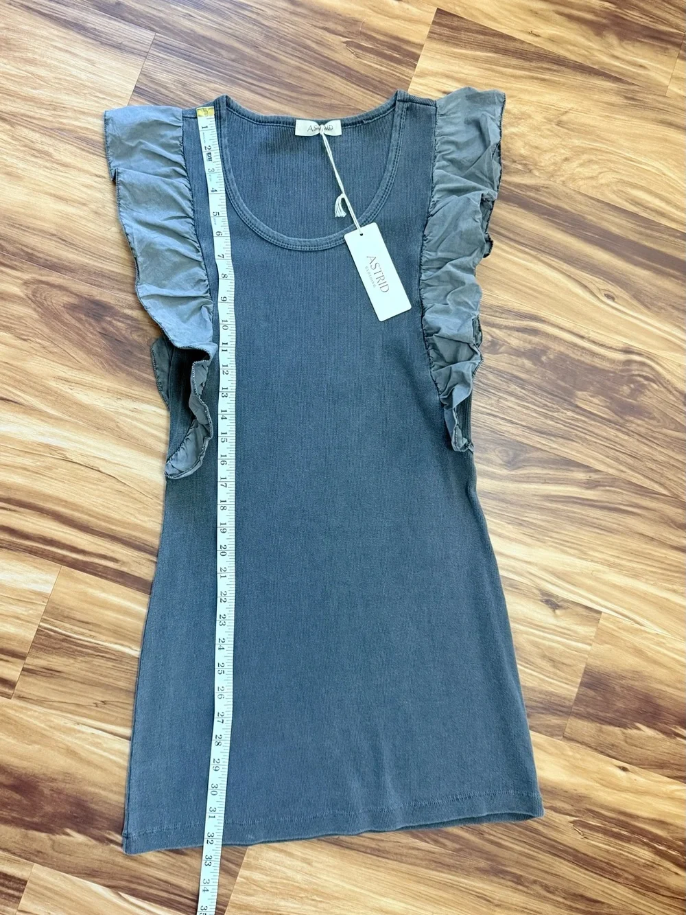 Italian made ASTRID Ruffled Sleeve Knit Tunic Top - Slate Gray - Picture 4 of 4